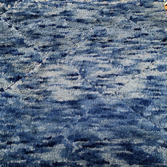 Handwoven Berber Boujad Rug in Blue -10'x6'.6"-Blue Wool Carpet - Picture 3 of 3